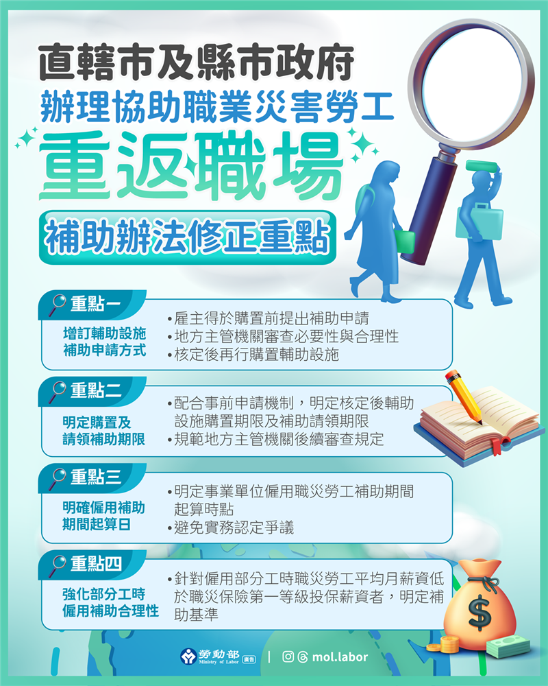 勞動部預告修正「直轄市及縣市政府辦理協助職業災害勞工重返職場補助辦法」, JANG SHINN 中信法律事務所