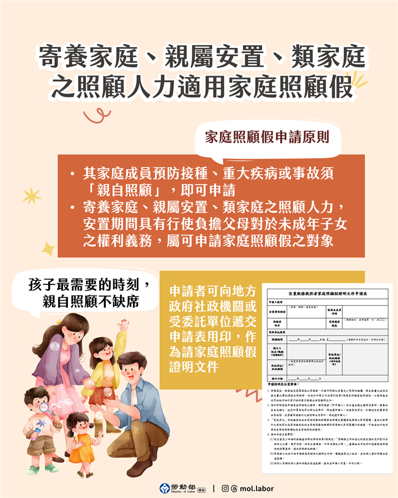 寄養家庭、親屬安置、類家庭之照顧人力可適用家庭照顧假, JANG SHINN 中信法律事務所