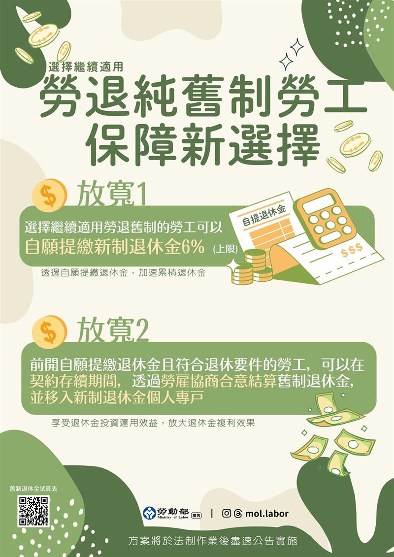 勞動部預告草案：純舊制勞工可自願提繳退休金, JANG SHINN 中信法律事務所